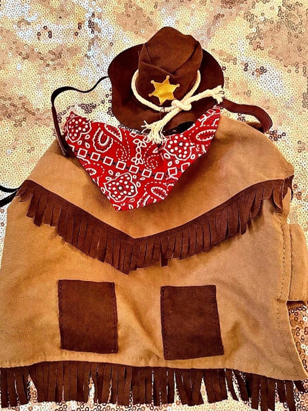 Guinea Pig Cowboy Costume Brown & Red Like New